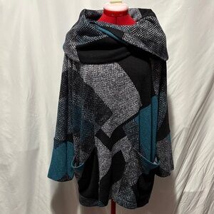Joseph Ribkoff Black and Teal Cowl Neck Sweater